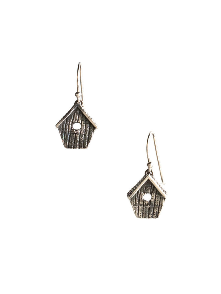 Birdhouse Flat Silver Earrings