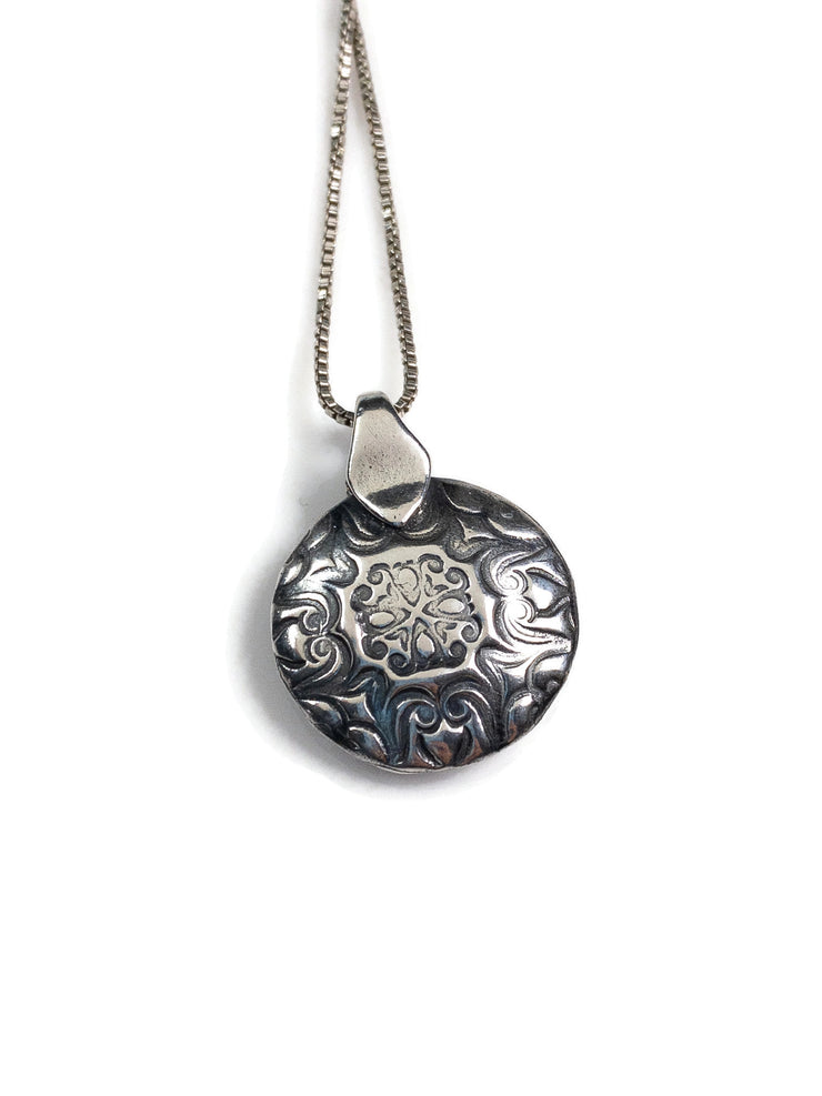 Floral Lentil Silver Pendant