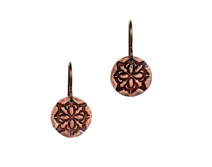 Medallion Round Copper Earrings