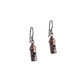 Round copper birdhouse earrings