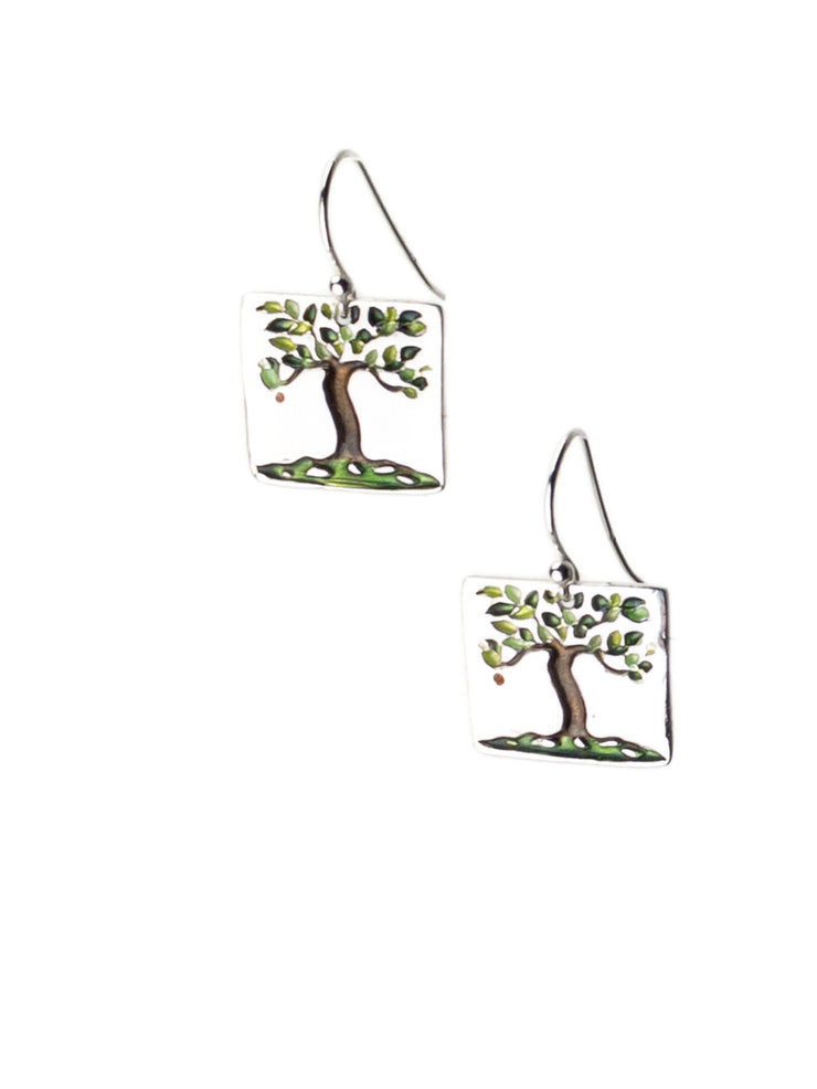 Tree Earrings Enameled