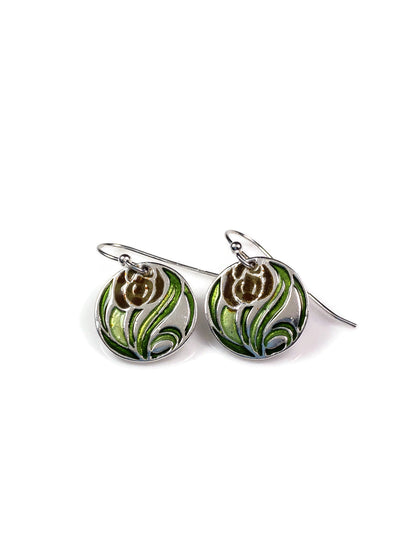 Tulip Silver Enameled Earrings Sale