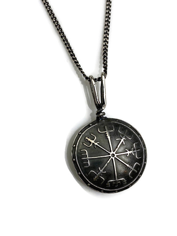 Viking Compass Vegvisir Silver Lentil Pendant